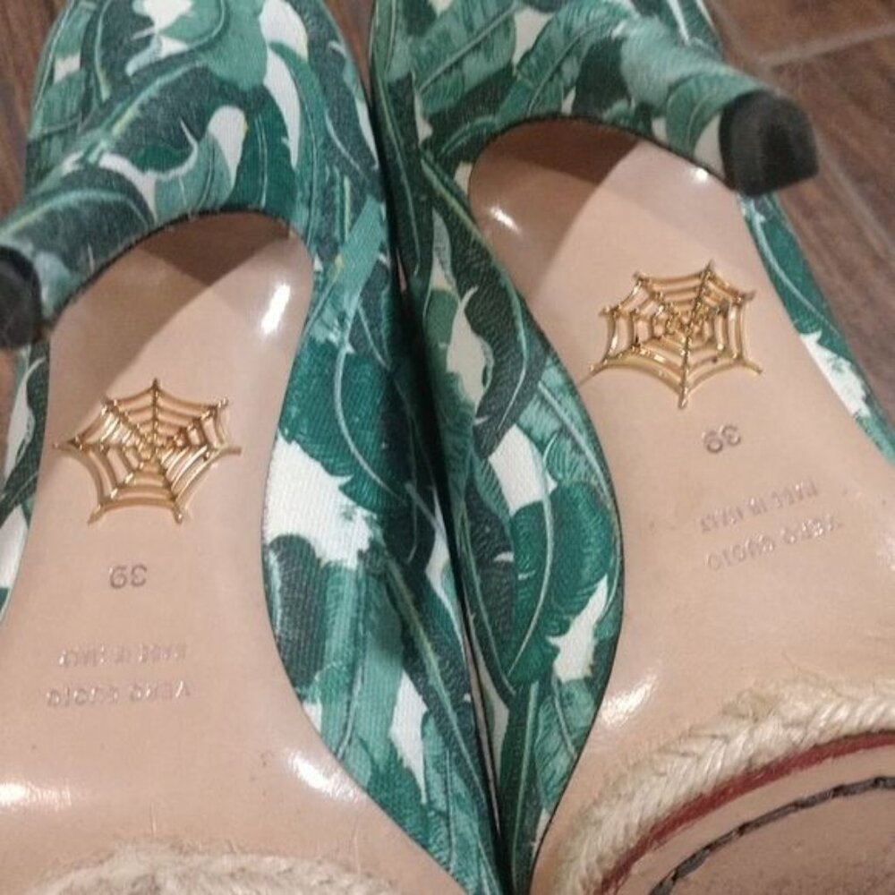Charlotte Olympia 39 tropical green leaves heels fabric espadrille - Picture 6 of 6